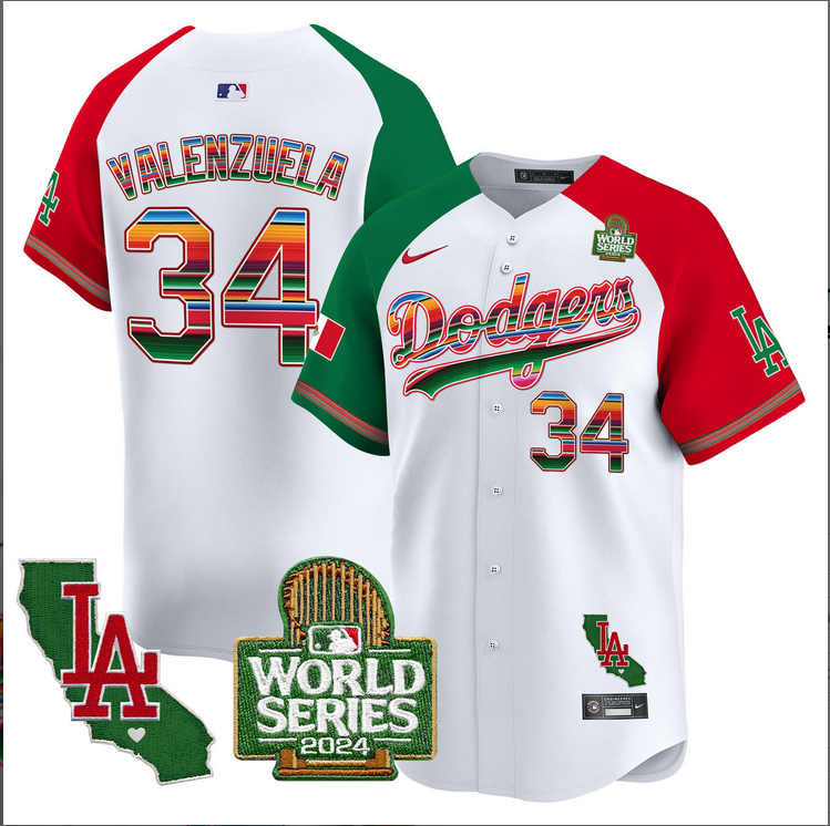Men MLB Mexico Los Angeles Dodgers #34 Valenzuela  white 2024 World Series Champions Patch Jersey 20241105->los angeles dodgers->MLB Jersey